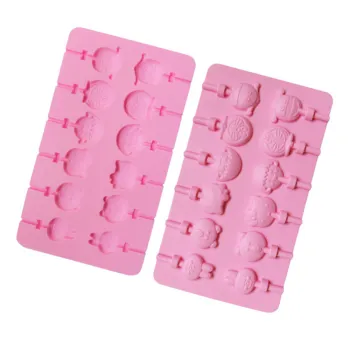 OEM Wholesale Food Grade 12 Cavity DIY Cartoon Lollipop Chocolate Mould Silicone Baking Molds for Kids