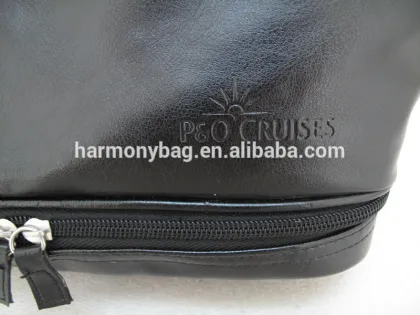 Men small black genuine leather pouch toiletry bag