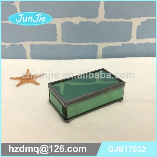 high quality green glass box mirrored jewelry box