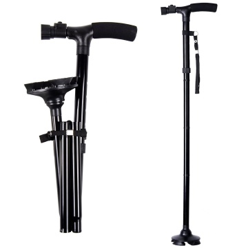 Custom Logo Aluminum Foldable LED Light Quad Cane - Free Standing Folding Walking Stick