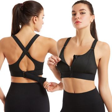 Custom Logo Adjustable Zipper Yoga Vests Black Sport Bra for Women