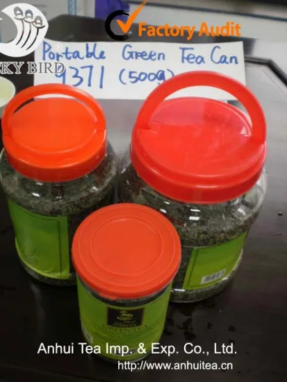 Chinese green tea 9371 in transparent handy jar