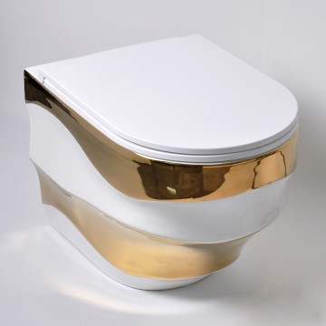 High Quality Ceramic Sanitary Ware: Wall Mounted Toilet Bowl with Gold Plated Finish