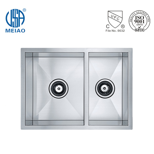 Dapur buatan tangan SUS304 Double Bowl Undermount Sink