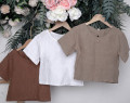 T-shirt lengan pendek linen musim panas kanak-kanak