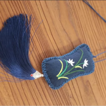 Handmade Antique Sachet Pendant with Orchid Grass, Mugwort Leaf, and Cross Stitch Embroidery