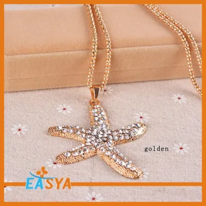 Lover Sea Star Shape With Rhinestone Pendant Necklaces