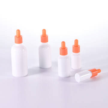 Bouteilles de sérum Opal White Réglage avec un capuchon de compte-gouttes orange