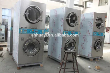 Coin operated stacked washer and dryer for poublic laundry