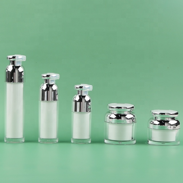 Straight round bright silver airless bottle cosmetic lotion container plastic airless bottle