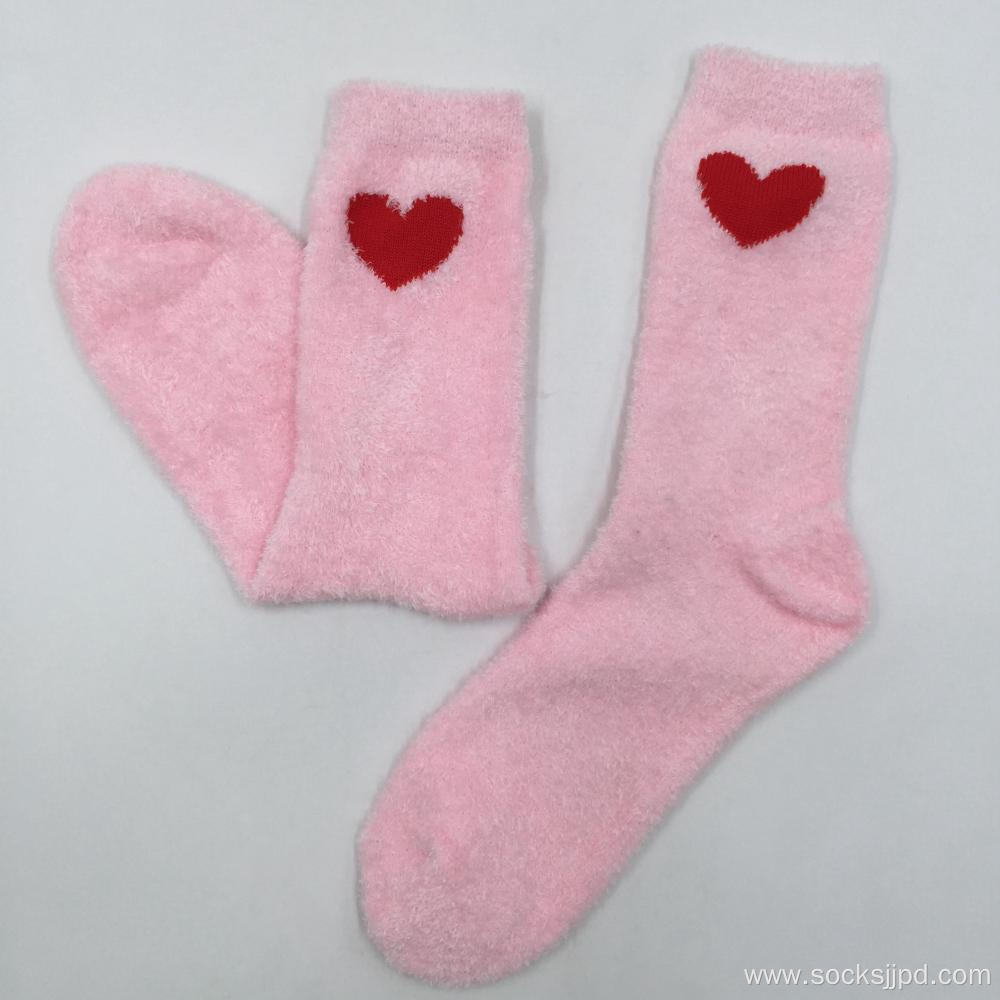 Pink heart feather yarn socks