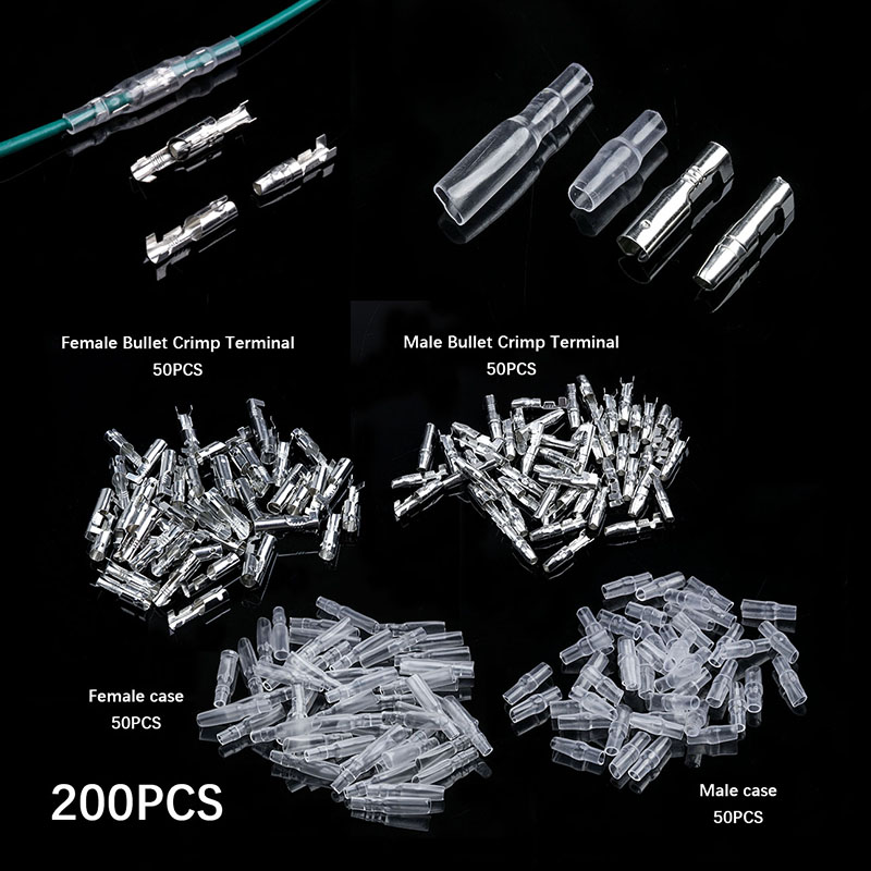 200Pcs 4mm Bullet Crimp Terminal Wire Connectors 50 female + 50 male +50 case + 50 case Crimping Terminal set