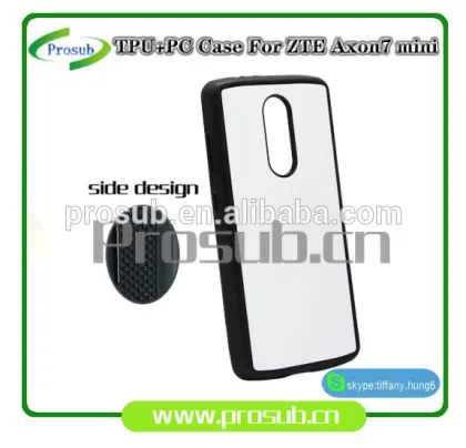 2d sublimation heat transfer PC +TPU silicon blank cell phone case with metal sheet for Prosub-ZTE Axon7 mini