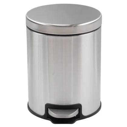 AmazonBasics Round Soft-Close Trash Can Satin Nickel