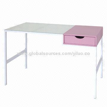 Wooden computer desk with 5mm clear tempered glass