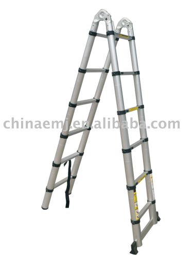 Multipurpose telescopic ladder with hinged middle