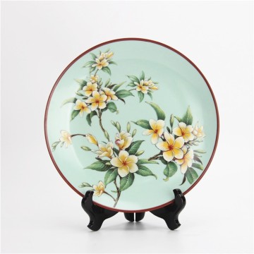 Chinese Vintage Floral Round Plate Light Green Decorative Wall Plate