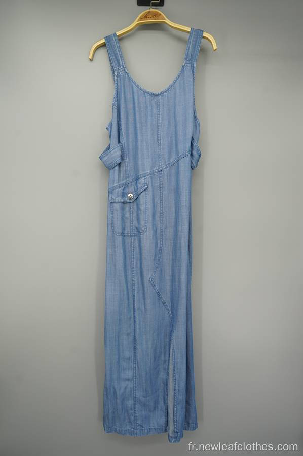 Sangle réglable d'été Slit Long Denim Robe