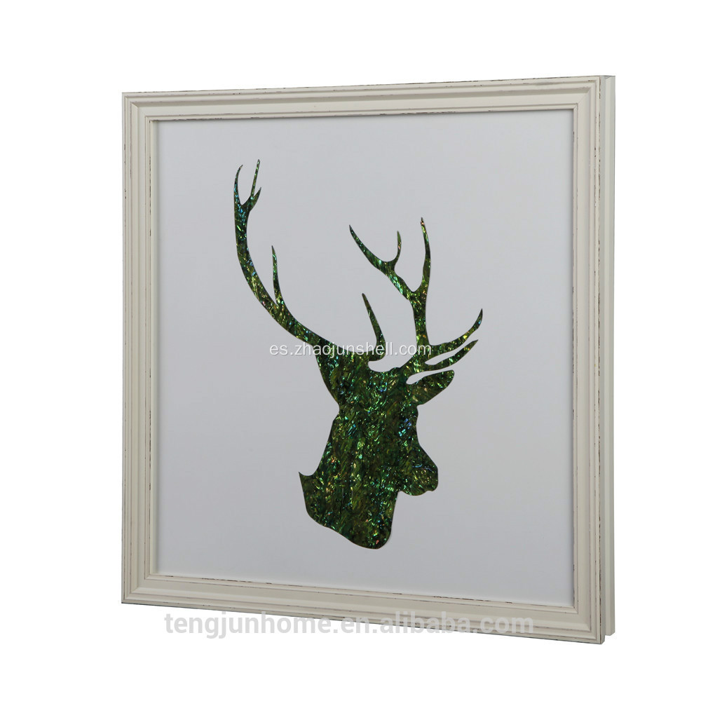 CANOSA verde ciervo cabeza pared cuadro con marco de madera