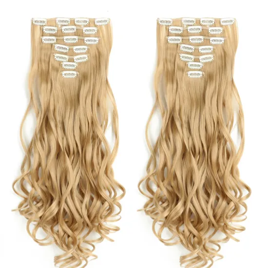 Answer 7 pieces a set  Long Straight Synthetic Hair Extensions Clips in High Temperature Fiber Black Brown Hairpiece