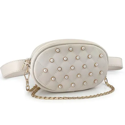 Custom Pearl Chain Fanny Pack Purse Belt Bag