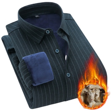 Plus Size Velvet Thick Cotton Plaid Warm Long-Sleeved Shirt for Men - Autumn & Winter Business Casual
