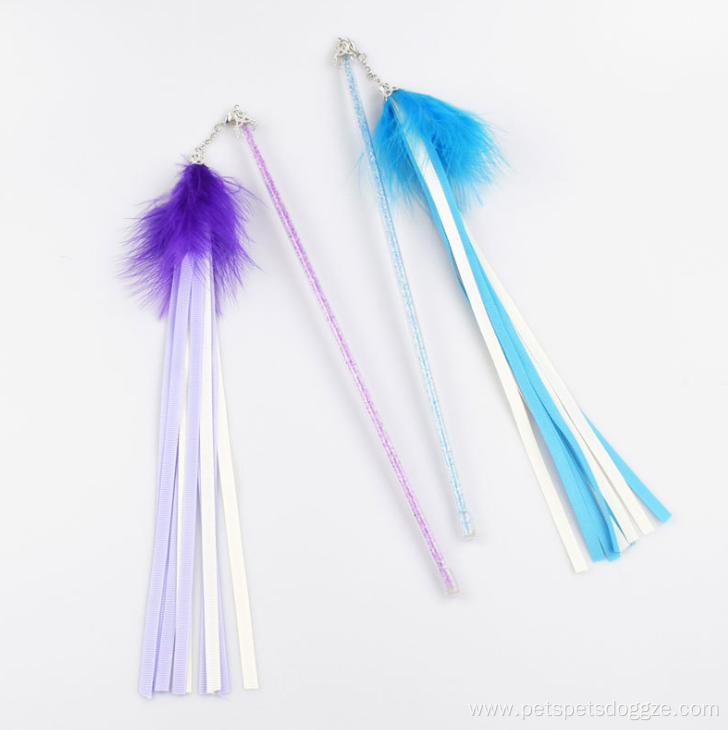 colorful feathers plastic stick cat teaser with bell