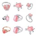 Assorted Watermelon Quartz Rings Owl Shape Ring for Women Quartz Crystal Heart Rings for Girl Women Wedding Adjustable ring