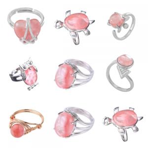 Assorted Watermelon Quartz Rings Owl Shape Ring for Women Quartz Crystal Heart Rings for Girl Women Wedding Adjustable ring