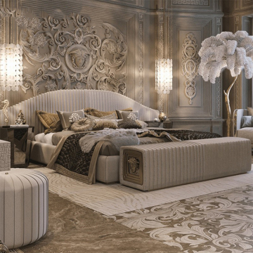 Modern Luxury King Size Beds with Gold Stainless Steel Headboards and Fabric Set Designs