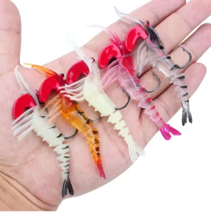 China Price New Arrival Soft Plastic Prawn Fishing Lure 9cm 13g Single Hook Multi-Sections TPR Shrimp Bait