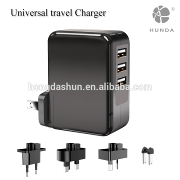 USB Wall Charger, 6A 3-Port USB Charger with US UK EU International Travel Adapter