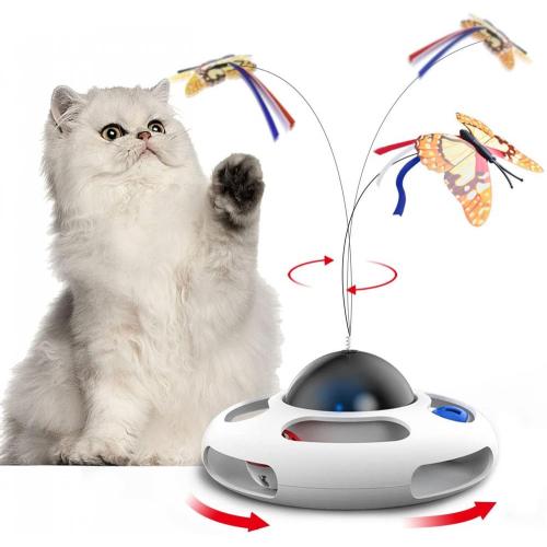 रोलर 2 ट्रैक गेंद के साथ स्वचालित इलेक्ट्रॉनिक घूर्णन तितली बिल्ली का बच्चा बिल्ली खिलौने