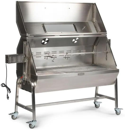 BBQ Grill 125 LB Stainless Steel Outdoor Charcoal BBQ with Hooded Cover Glass Window Roast Chicken Lamb Pig Beef
