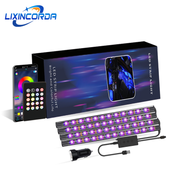 RGB Bluetooth Control Car Interior LED Strip Light Kit - 4PCS 12V Automotive Under-Dash Lighting