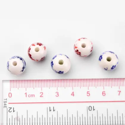 12mm Ceramic Clay Round Flower Printed Porcelain Beads - Pandahall