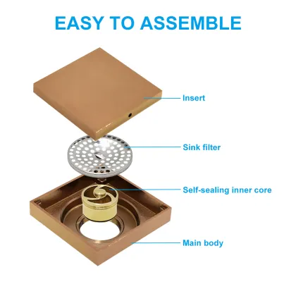 Hot Sales Gold Square Invisible Anti-odor Shower Drain - Brass Floor Drain