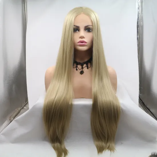 Vigorous mono long blonde premium high quality straight wholesale black women synthetic hair wigs with lace front
