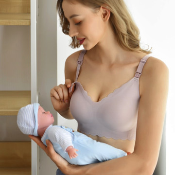Open Lactation Feeding Bra: Seamless, Underwire Fixed Cup, Ice Silk, and Nylon Nonwoven Maternity Bra with Everyday Style and Solid Pattern