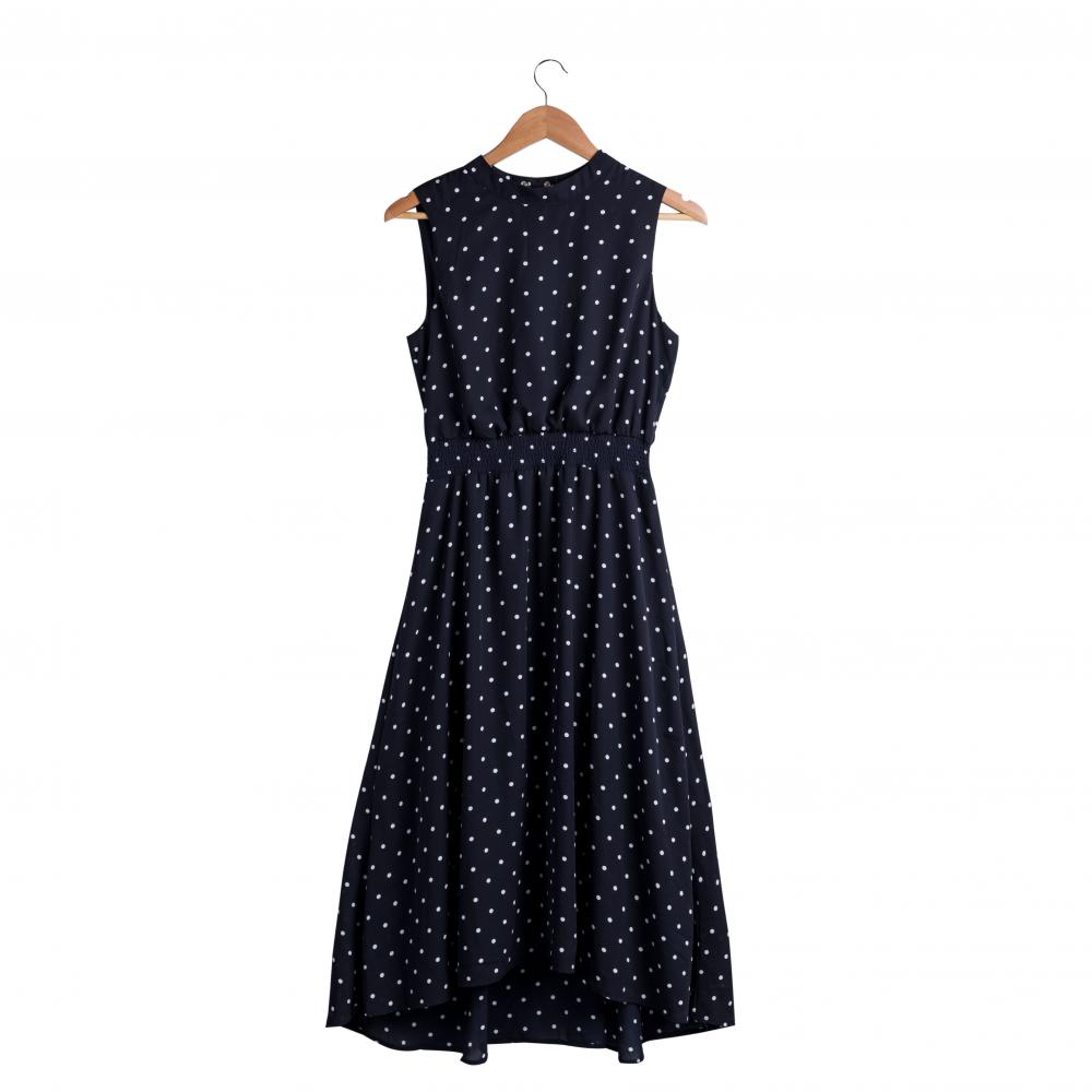 Sexy Punkt Druckkleid Frauen Smocking Maxi Kleid