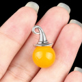 Yellow Jade 12mm Balls & Spheres Silver Wizard Cap Pendant for Making Jewlery Stone Beads Halloween Charms Decor Gift