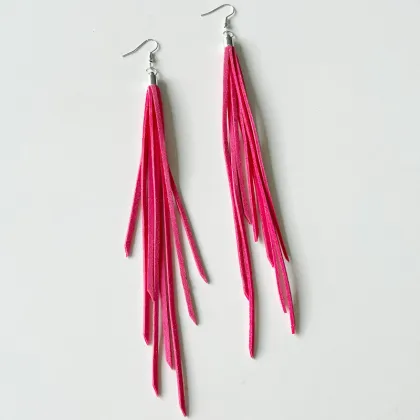 Amiee Jewelry Vintage Earrings - Leather Metal Long Tassel Drop Earrings for Women