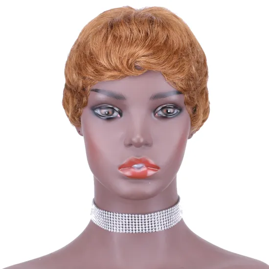 Vigorous Pixie Cut Real Full Machine Brazilian Human Hair For Woman Short Finger Wave Natural Fluffy Wigs