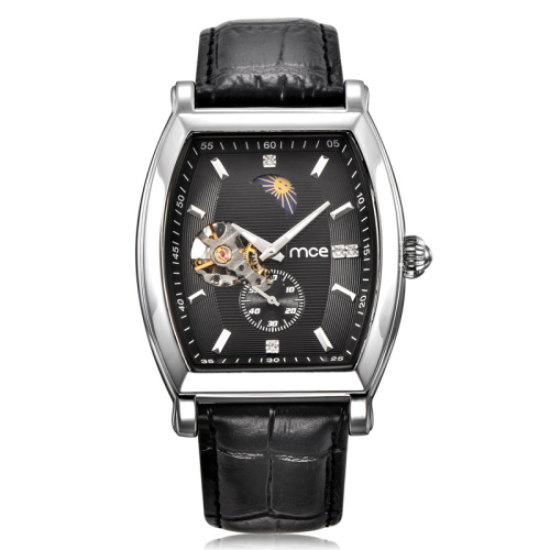custom genuine leather band back case steel watch