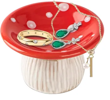 Ceramic Mushroom Jewelry Holder, Red Trinket Dish