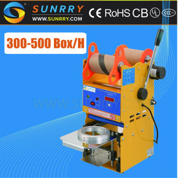 Plastic cup heat sealing machine output 300-500 P/H cup sealer machine 95/75 yogurt cup sealing machine for CE