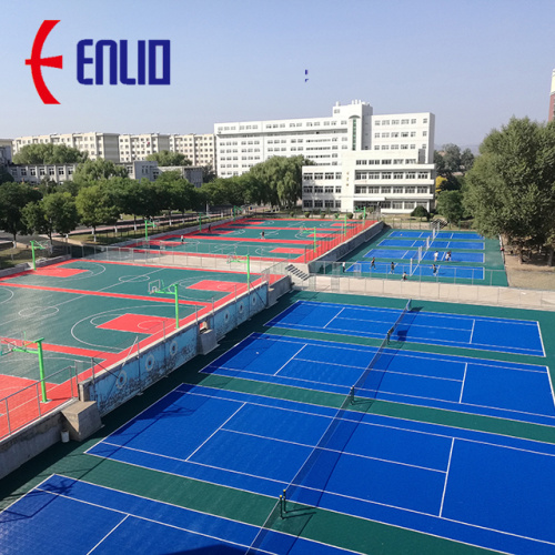 Suspended modular sports flooring tiles for backyard court