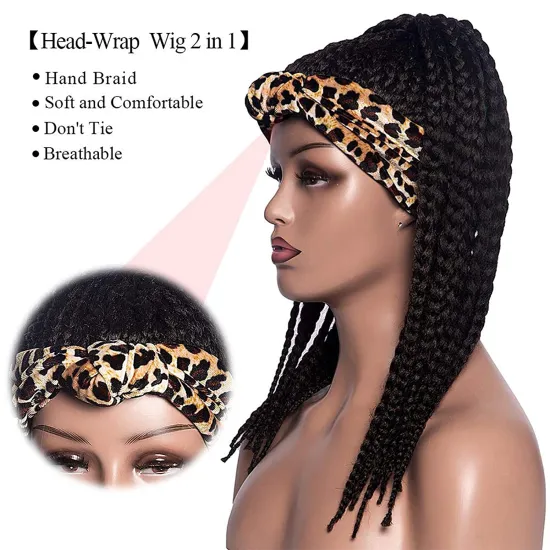 New Style Black Golden Box Braids Headband Wigs Wrp Turban Linked Head Wrap Synthetic Wigs Hair Ponytails Fashion Daily Wigs