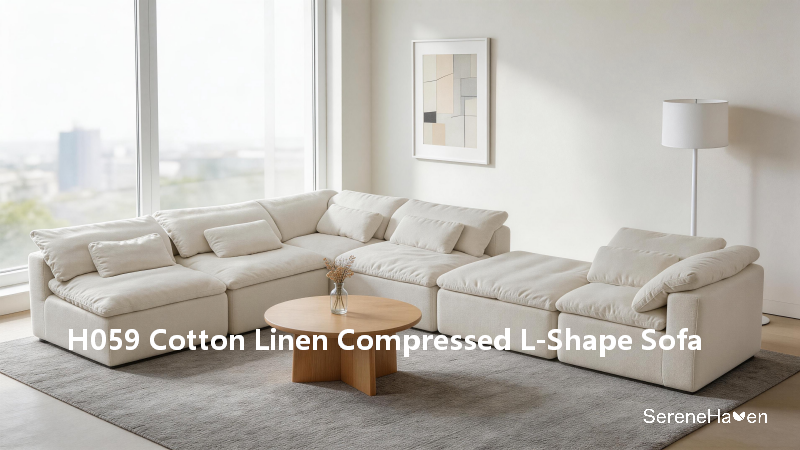 SereneHaven H059 L-Shape Compression Sofa 95% rebound foam 280GSM linen OEKO-TEX certified for B2B wholesale
