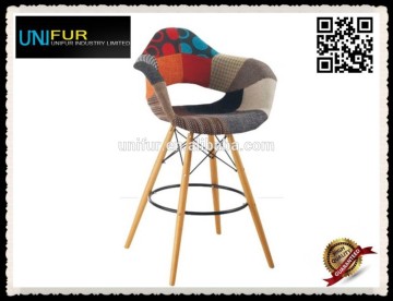 2015 new high quality cheap tall upholstered bar chair with armrest with ring footrest